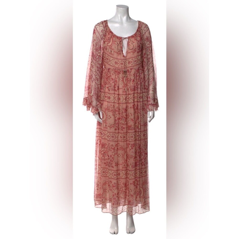 Zimmermann Silk Maxi Dress Pink Paisley Boho Peasant Sleeve Luxury Cottagecore L